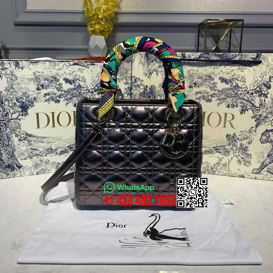 Christian Dior Lady Dior Сумка 24см из кожи ягненка с золотой фурнитурой, коллекция весна/лето 2020, сливовый металлик