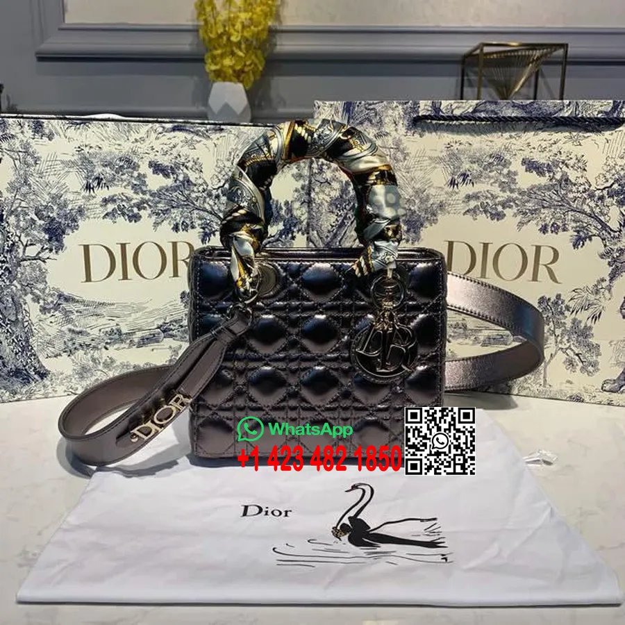 Christian Dior Lady Dior Сумка 20см из кожи ягненка с золотой фурнитурой, коллекция весна/лето 2020, сливовый металлик