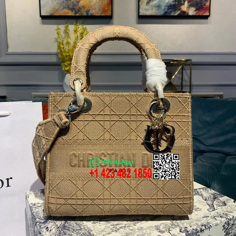 Christian Dior D-lite Lady Dior Táska 24 Cm-es Arany Hardver 2020 Tavaszi/nyári Kollekció, Bézs