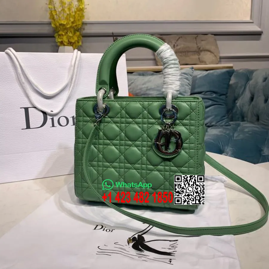 Christian Dior Lady Dior Táska 24cm Ezüst Hardver Báránybőr 2020 Tavaszi/nyári Kollekció, Almazöld