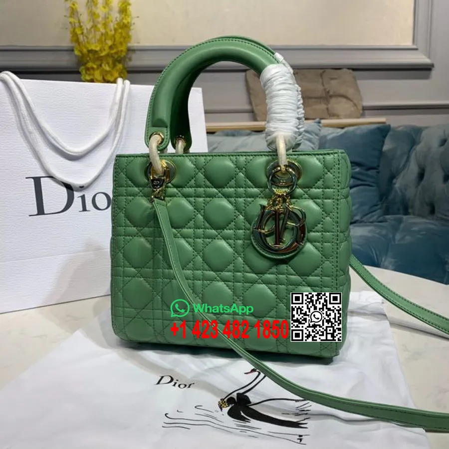 Christian Dior Lady Dior Táska 24cm Arany Hardver Báránybőr 2020 Tavaszi/nyári Kollekció, Almazöld