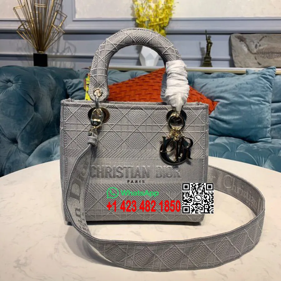 Christian Dior D-lite Női Dior Táska 24 Cm-es Arany Hardver 2020 Tavaszi/nyári Kollekció, Szürke