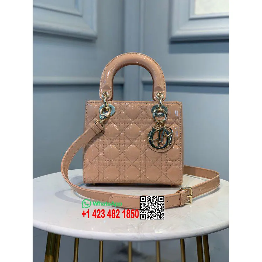 Christian Dior Lady Dior Táska 20 Cm-es Arany Hardver Lakkbőr 2020 Tavaszi/nyári Kollekció, Rózsaszín