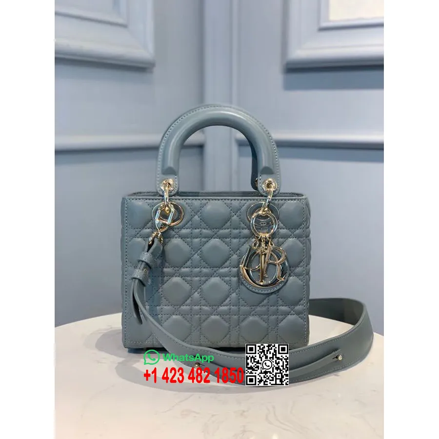 Christian Dior Lady Dior Táska 20cm Arany Hardver Báránybőr 2020 Tavaszi/nyári Kollekció, Púderkék