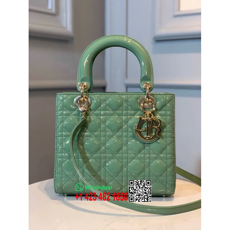 Christian Dior Lady Dior Táska 24 Cm-es Arany Hardver Lakkbőr 2020 Tavaszi/nyári Kollekció, Tavaszi Zöld