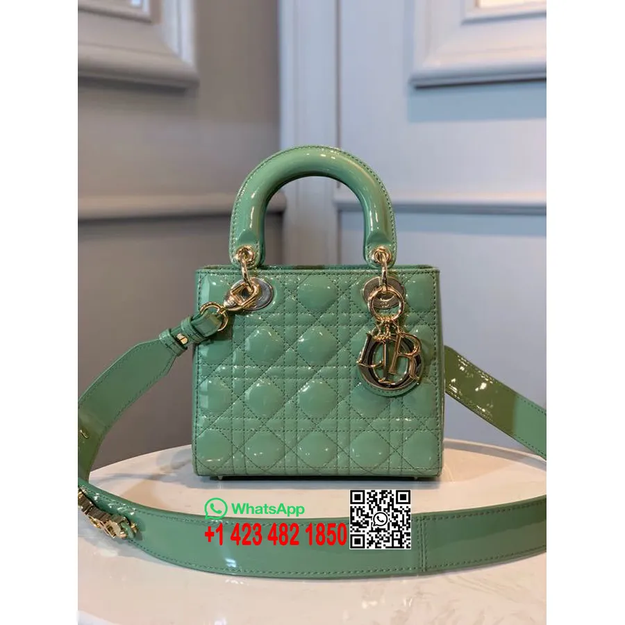 Christian Dior Lady Dior Táska 20 Cm-es Arany Hardver Lakkbőr 2020 Tavaszi/nyári Kollekció, Tavaszi Zöld