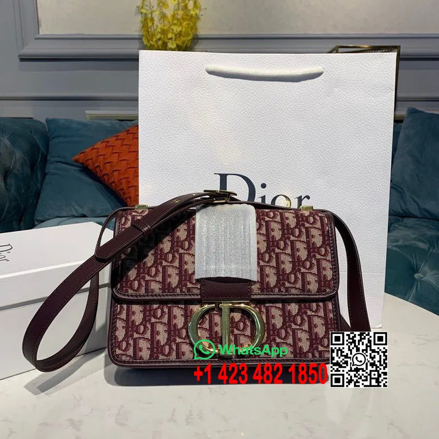 Christian Dior Oblique Montaigne Tas Kotak 24Cm Perangkat Keras Emas Kulit Anak Sapi Koleksi Musim Semi/Musim Panas 2020, Merah 