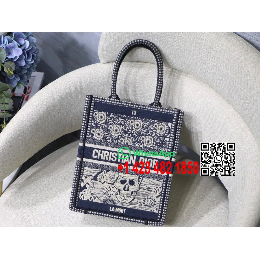 Christian Dior κάθετη τσάντα Tote Book 20cm ταρώ κεντημένο καμβά συλλογή άνοιξη/καλοκαίρι 2020, μπλε ναυτικό