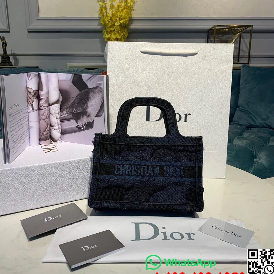 Christian Dior Mini Book Tote Bag 22cm Toile Brodée Collection Automne/hiver 2019, Bleu