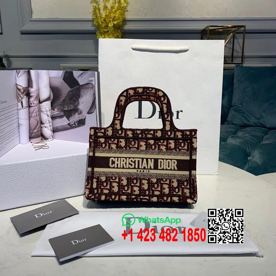 Christian Dior Mini Book Tote Bag 22cm Toile Brodée Oblique Collection Automne/hiver 2019, Bordeaux