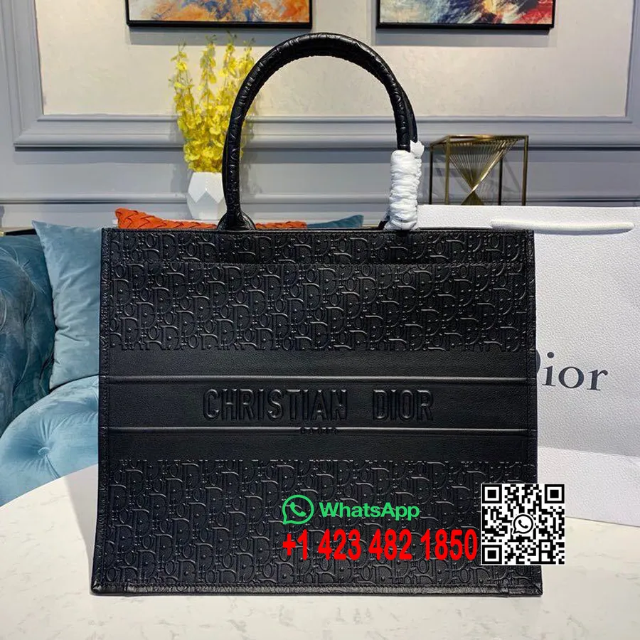 Bolso Tote Christian Dior Book 42cm Lona De Piel De Becerro Con Relieve Oblicuo Colección Otoño/invierno 2019, Negro