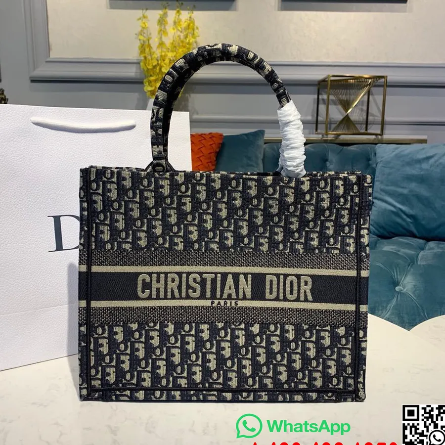 Christian Dior Book Tote Bag 35cm Oblique Embroidered Canvas Fall/Winter 2019 Collection, Blue