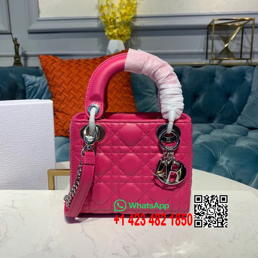 Borsa Christian Dior Mini Lady Dior 18 Cm Con Catena Hardware Argento Collezione Primavera/estate 2019 In Pelle Di Agnello, Rosa