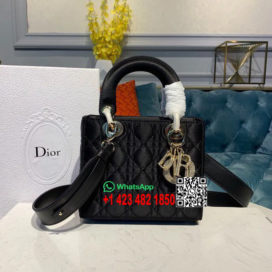 Christian Dior Bolso Lady Dior 20cm Con Cristales Herrajes Dorados Terciopelo Colección Primavera/verano 2019, Negro