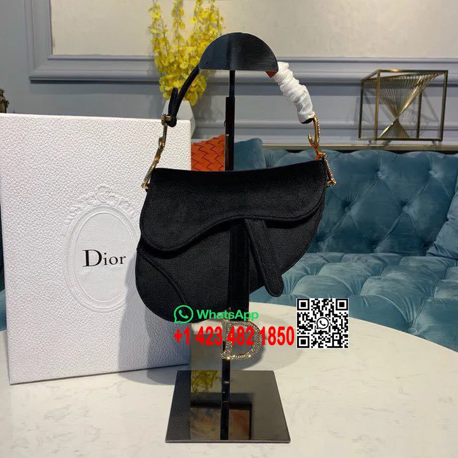 Sedlo Christian Dior 20 Cm Taška Cez Rameno S Kryštálmi Zamatová Kolekcia Jar/leto 2019, čierna