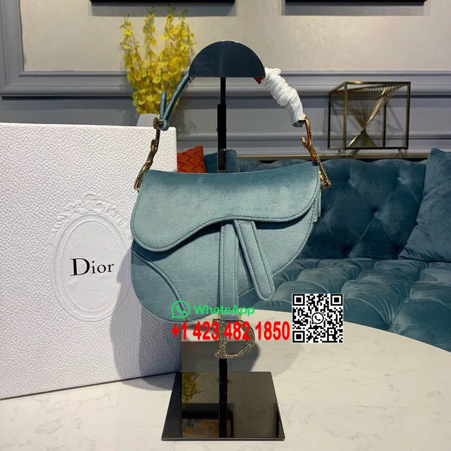 Sedlo Christian Dior 20 Cm Taška Cez Rameno S Kryštálmi Zamatová Kolekcia Jar/leto 2019, Svetlomodrá