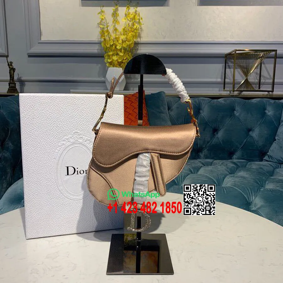 Sedlo Christian Dior 20 Cm Taška Cez Rameno S Kryštálmi Saténová Kolekcia Jar/leto 2019, Hnedá