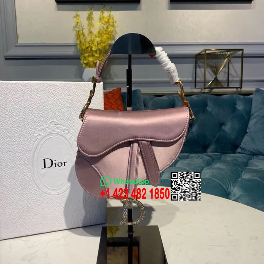 Sedlo Christian Dior 20 Cm Taška Cez Rameno S Kryštálmi Saténová Kolekcia Jar/leto 2019, Ružová