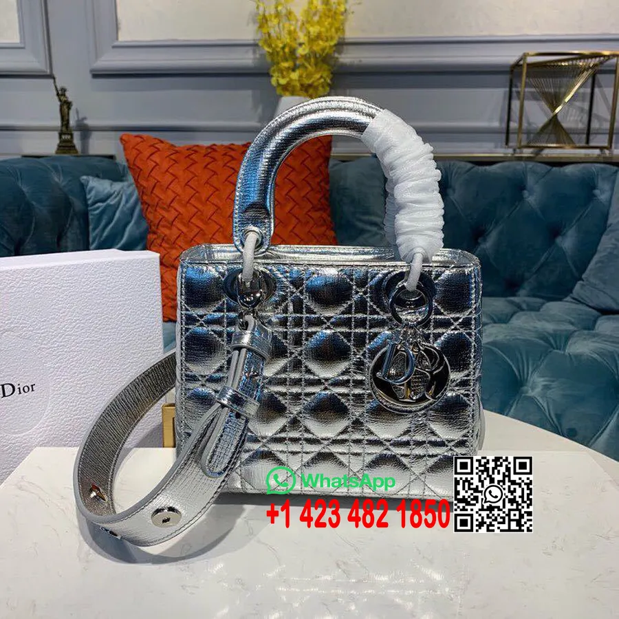 Christian Dior Bolso Lady Dior 20cm Herrajes Plateados Piel De Cordero Colección Primavera/verano 2019, Plateado