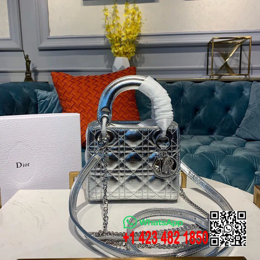 Christian Dior Mini Lady Dior τσάντα 18cm με αλυσίδα ασημί Hardware δέρμα αρνιού συλλογή άνοιξη/καλοκαίρι 2019, ασημί