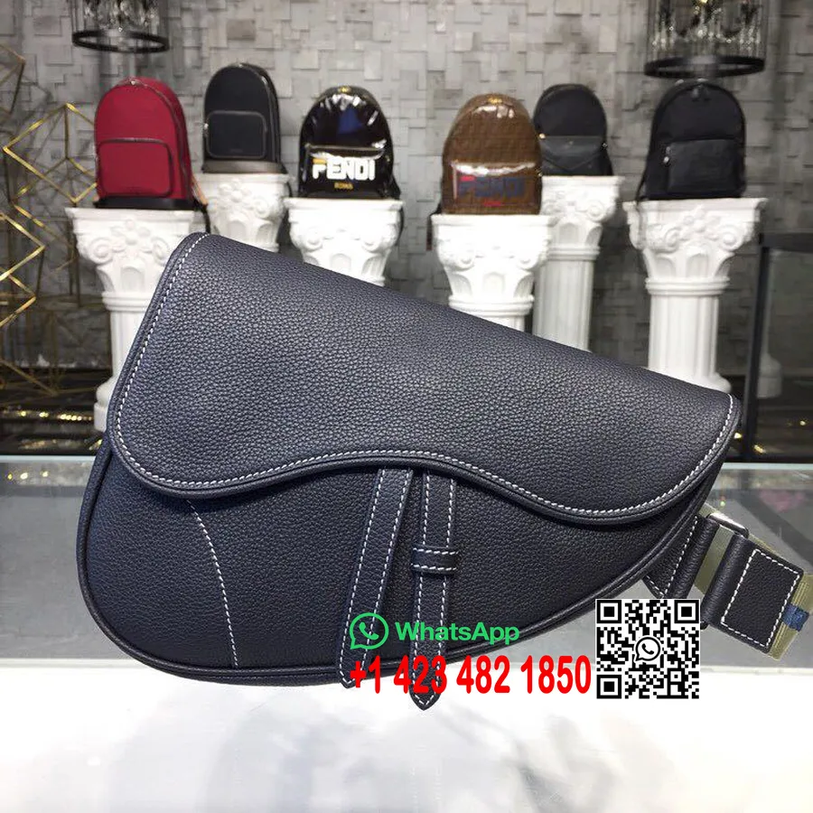 Christian Dior Sac Ceinture Saddle 28cm Cuir De Veau Grainé Collection Printemps/été 2019, Bleu Marine