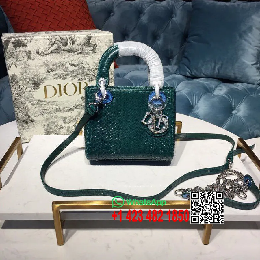 Lady Dior Torebka Z Kryształkami Na łańcuszku 18cm Srebrne Okucia Błyszcząca Skóra Pytona Kolekcja Wiosna/lato 2019, Leśna Ziele