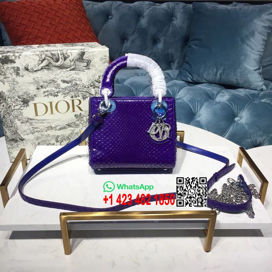 Lady Dior Torebka Z Kryształkami Na łańcuszku 18cm Srebrna Okucia Błyszcząca Skóra Pytona Kolekcja Wiosna/lato 2019, Fiolet