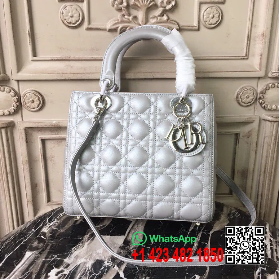 Christian Dior Lady Dior Kott 24cm Hõbedane Riist Lambanahast Kevad/suvi 2019 Kollektsioon, Pärlkuld