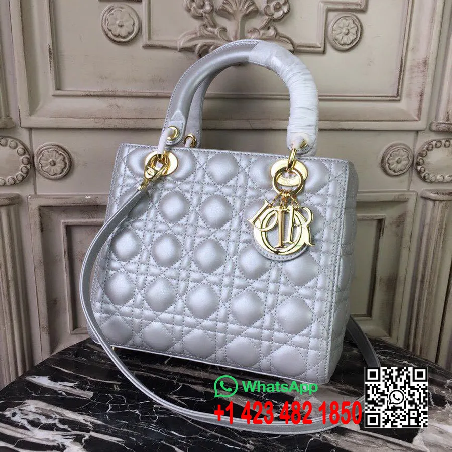 Christian Dior Lady Dior Kott 24cm Kullast Riistvara Lambanahast Kevad/suvi 2019 Kollektsioon, Pärlkuld