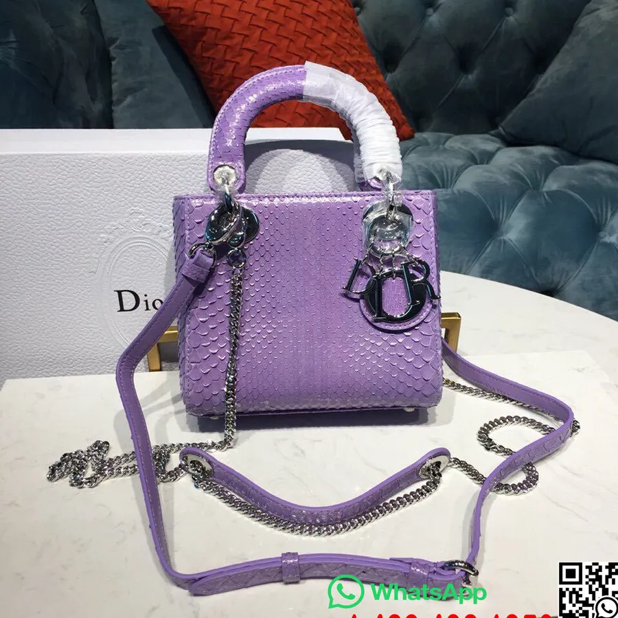 Lady Dior Torebka Z łańcuszkiem 18cm Srebrne Okucia Błyszcząca Skóra Pytona, Kolekcja Wiosna/lato 2019, Lawenda