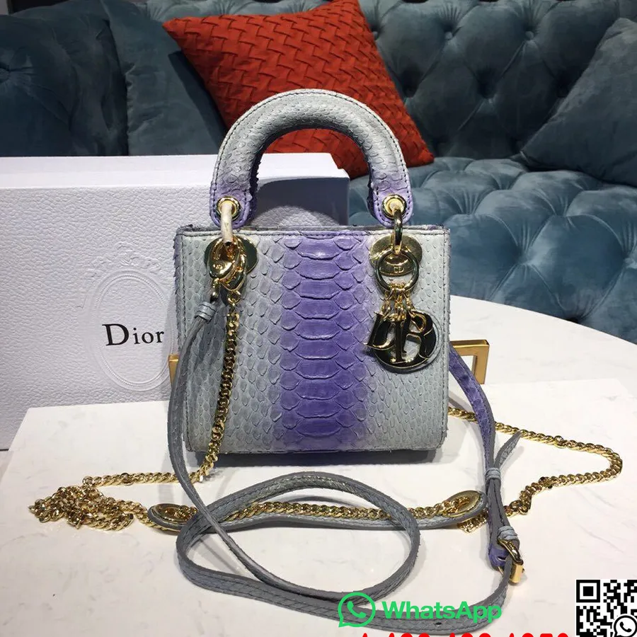 Lady Dior Torebka Z łańcuszkiem 18cm Srebrne Okucia Błyszcząca Skóra Pytona, Kolekcja Wiosna/lato 2019, Lawenda/szary