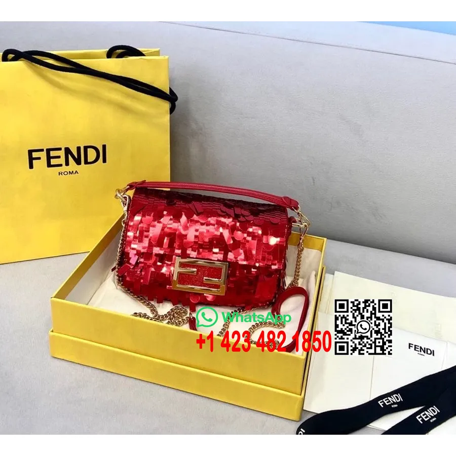 Borsa Fendi Ff Baguette Decorata Con Paillettes 18cm Collezione Primavera/estate 2021, Rosso