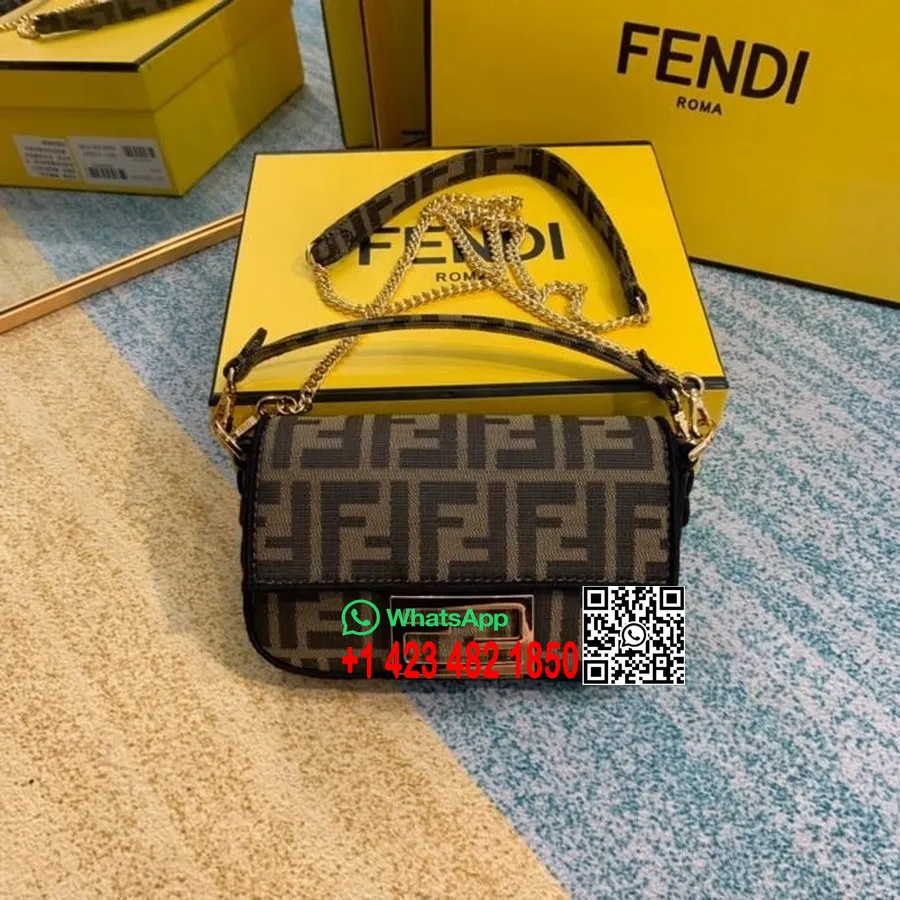 Borsa Fendi Ff Logo Nano Baguette Tela 18cm Collezione Autunno/inverno 2020, Marrone