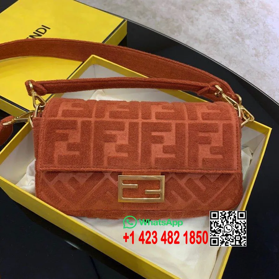 Borsa Baguette Fendi Ff Goffrata 26cm Collezione Primavera/estate 2020, Arancione Bruciato