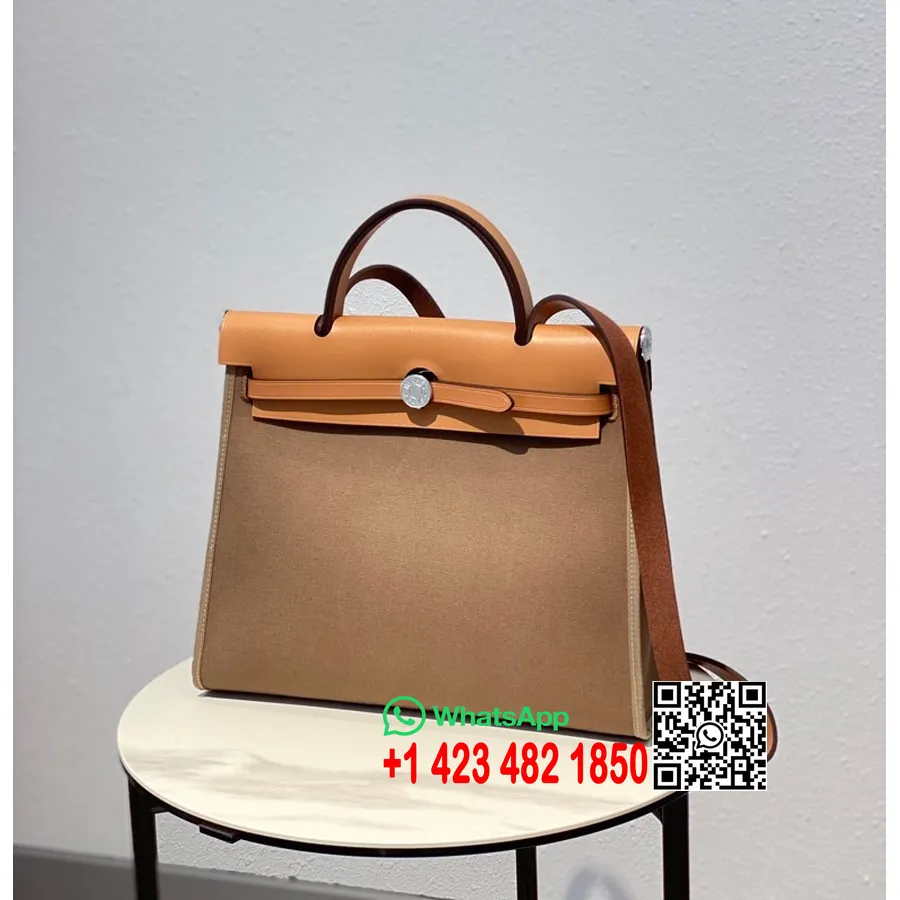 Hermes Toile H Herbag Vetoketju Pm 31cm Puuvillakangas Palladium Laitteisto, Keksi/kulta