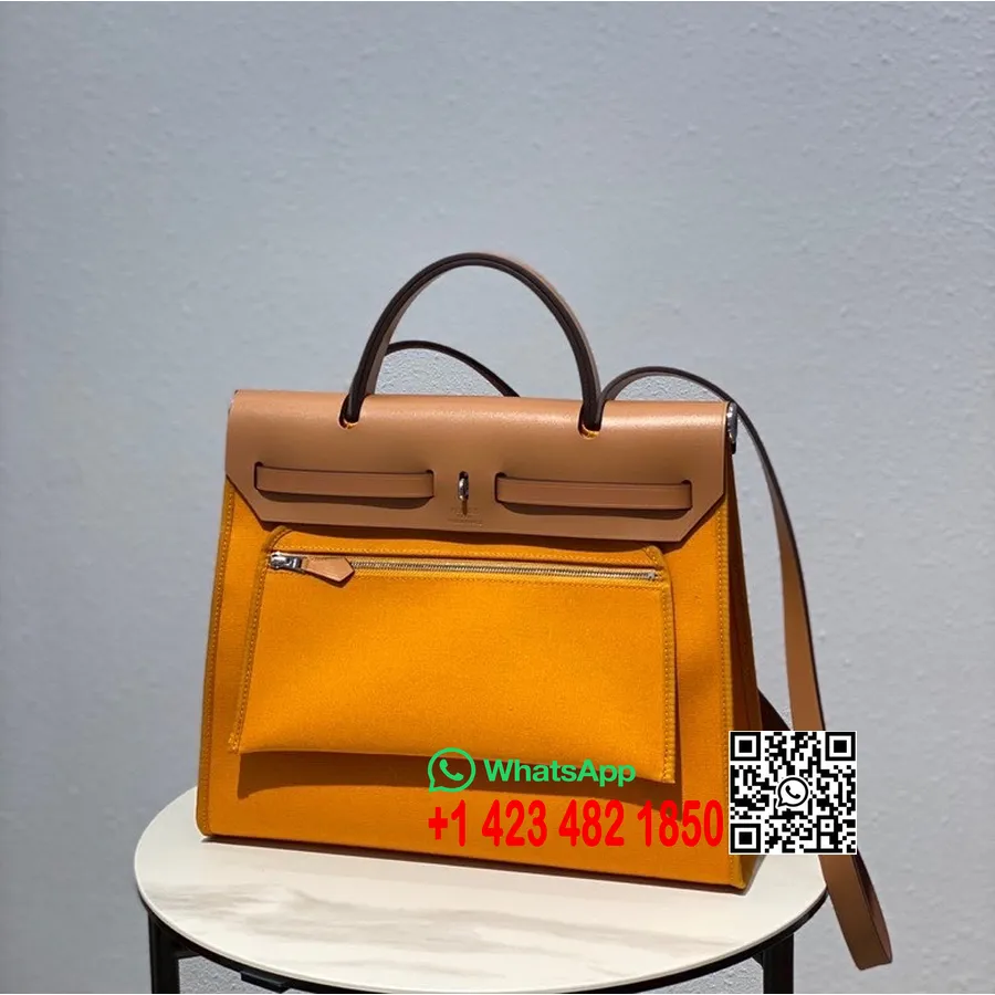 Hermes Toile H Herbag Zip Pm 31cm Kokvilnas Audekls Pallādija Aparatūra, Moutarde/zelts