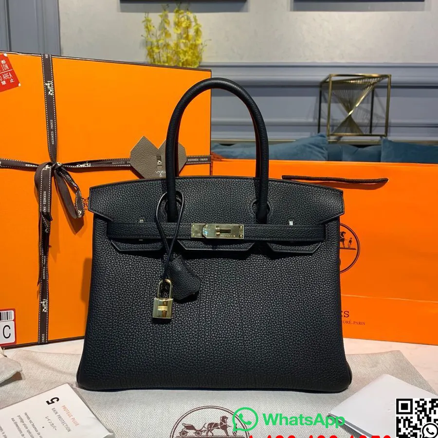 Borsa Hermes Birkin 30 Cm Hardware Dorato In Pelle Togo Semi Cucita A Mano, Noir Ck89