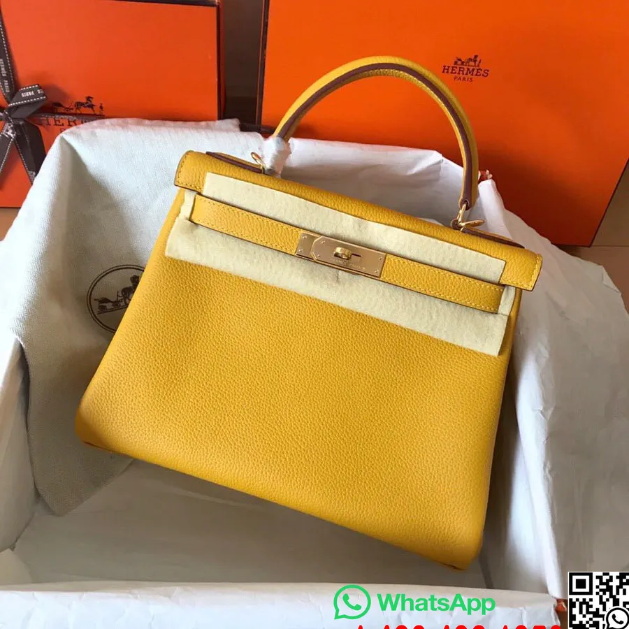 Hermes Kelly Borsa In Pelle Di Vitello Togo Da 28 Cm Hardware Dorato Cucito A Mano, Ambra 9d