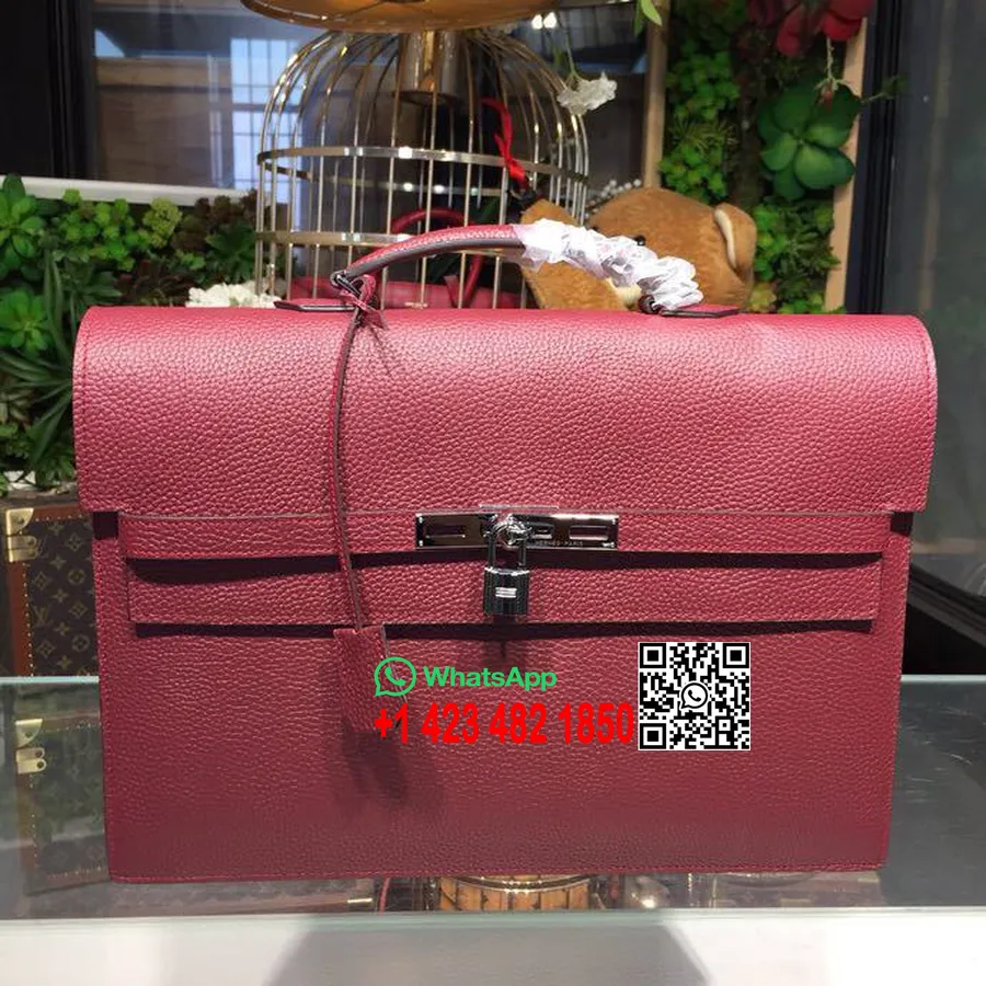 Hermes Kelly Depeche Borsa Da Lavoro Ventiquattrore Da 38 Cm Togo Pelle Di Vitello Hardware Palladio Cucito A Mano, Bordeaux