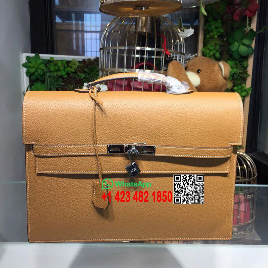 Hermes Kelly Depeche Borsa Da Lavoro Ventiquattrore Da 38 Cm Togo Pelle Di Vitello Hardware Palladio Cucito A Mano, Oro