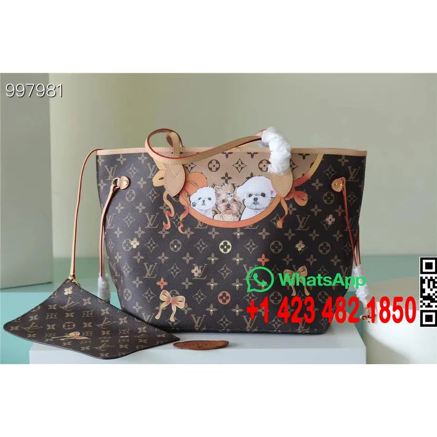 Borsa Louis Vuitton Dog Neverfull Pm 32 Cm Tela Monogram Pelle Collezione Holiday 2022 M40995, Marrone