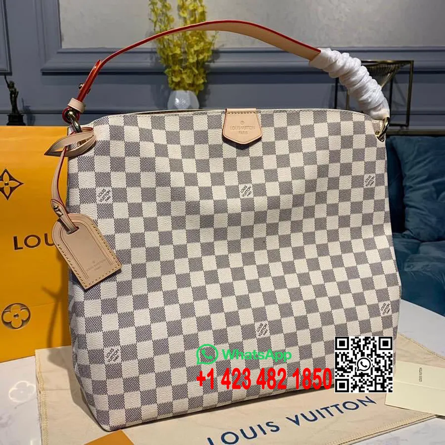 Louis Vuitton Graceful MM Tasche 30 Cm Damier Azur Canvas Frühjahr/Sommer 2020 Kollektion N42232, Weiß/beige