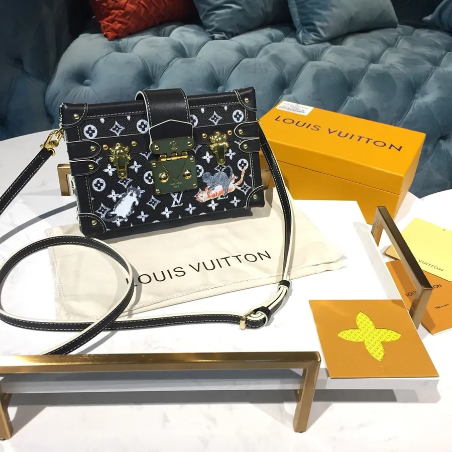 Louis Vuitton Borsa Catogram Petite Malle 20 Cm Tela Monogram Cruise Collezione 2019 M44437, Nero/bianco