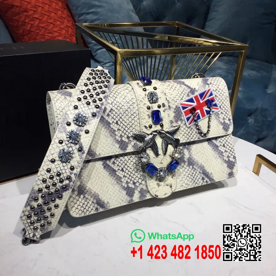 Borsa Pinko Union Jack 28cm Pelle Di Vitello Spazzolata Hardware Argento Collezione Primavera/estate 2019, Bianco