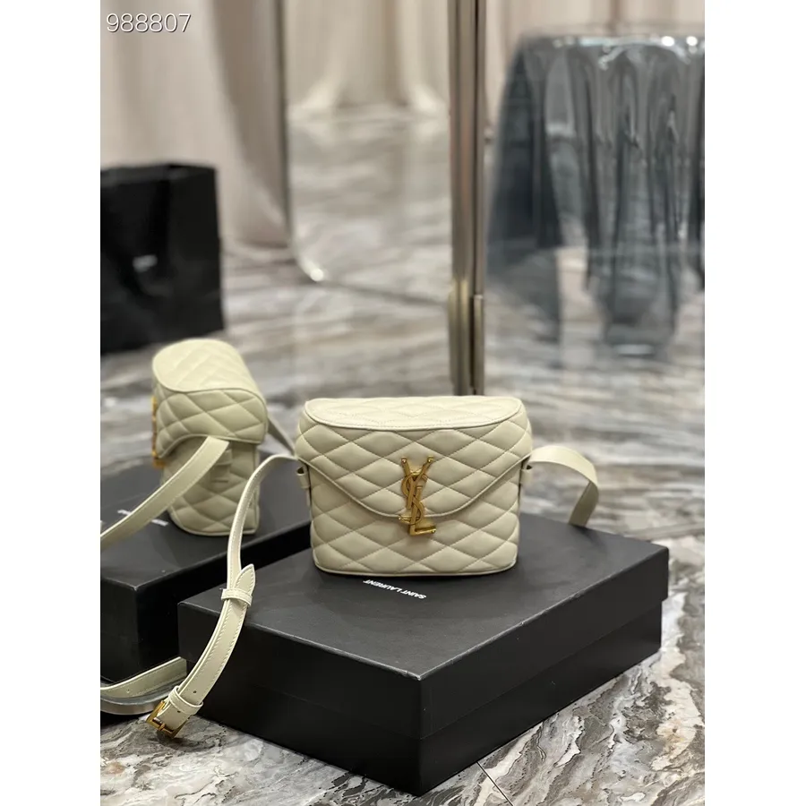 Borsa A Tracolla Ysl Saint Laurent Giugno 18 Cm 710080 Pelle Di Vitello Hardware Dorato Collezione Autunno/inverno 2022, Bianco