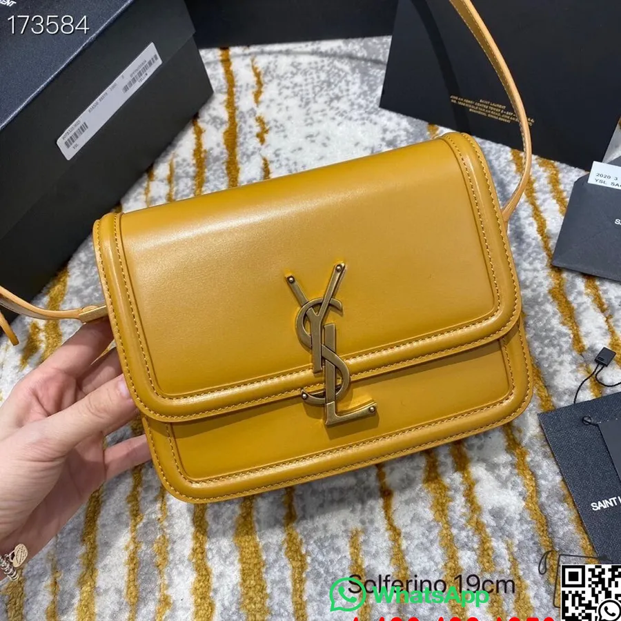 Ysl Saint Laurent Solferino τσάντα ώμου κουτί 20cm δέρμα μοσχαριού, μουστάρδα