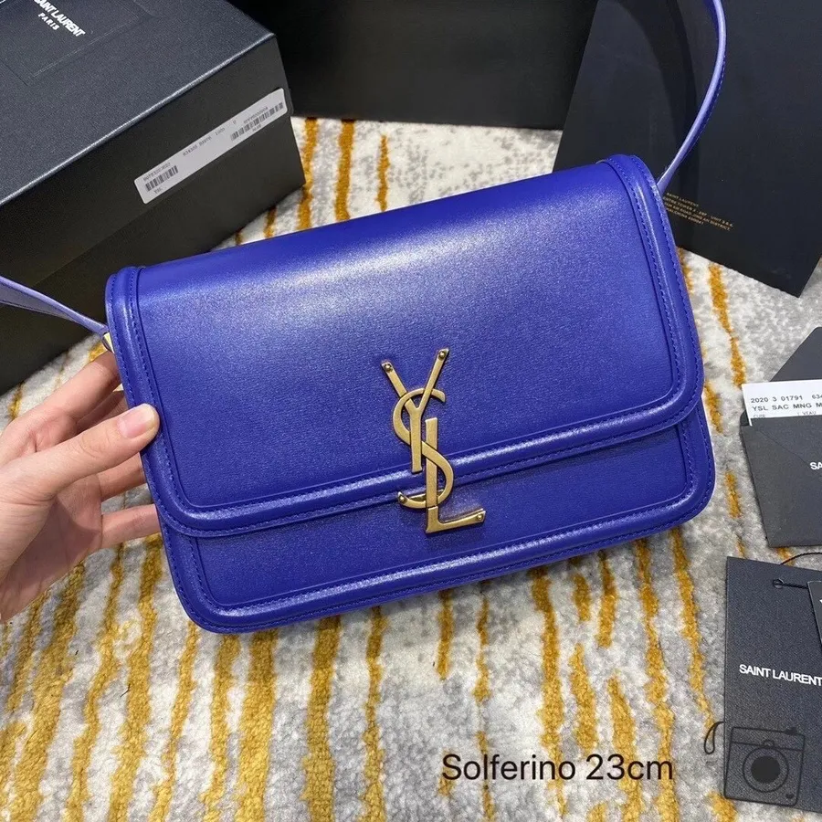 Ysl Saint Laurent τσάντα ώμου Solferino κουτί 24cm δέρμα μοσχαριού, μπλε ηλεκτρικ