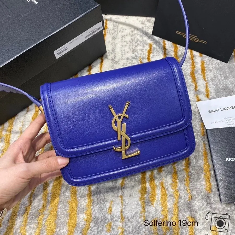 Ysl Saint Laurent τσάντα ώμου Solferino κουτί 20cm δέρμα μοσχαριού, μπλε ηλεκτρικ