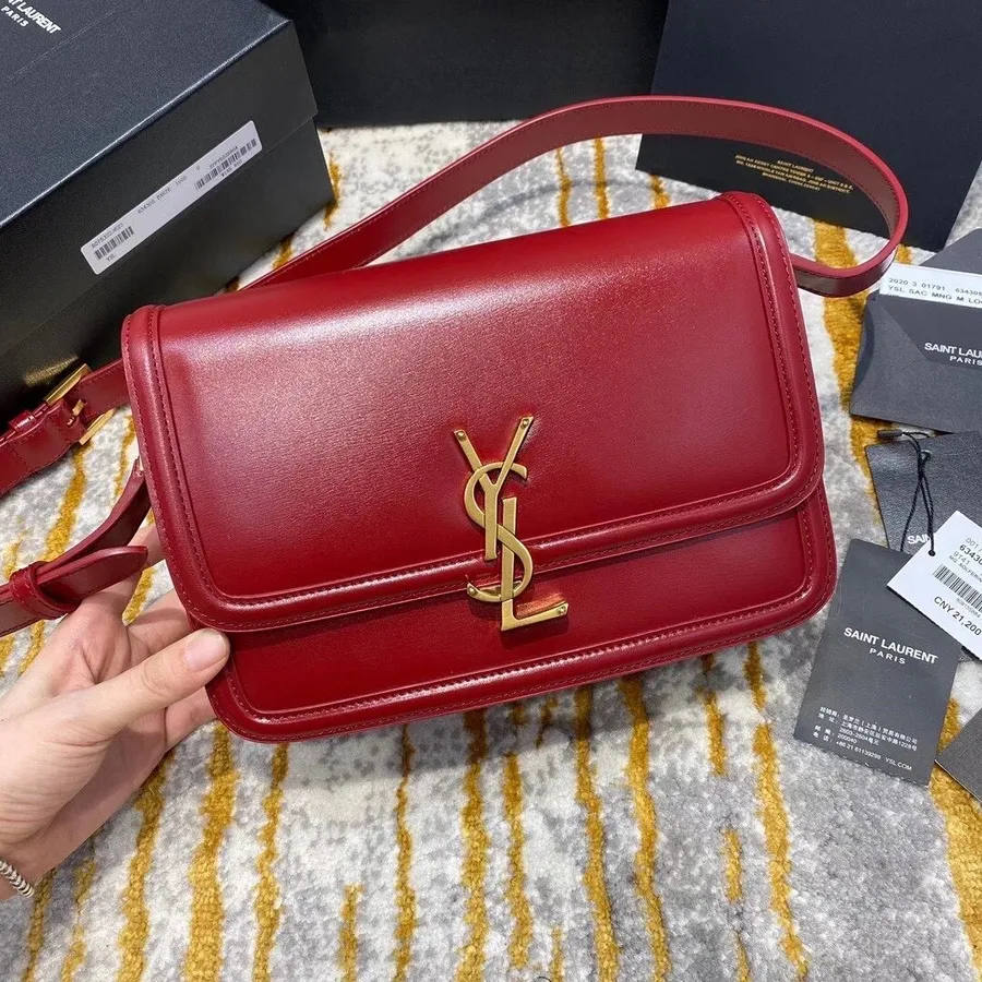 Ysl Saint Laurent Solferino τσάντα ώμου κουτί 24cm δέρμα μοσχαριού, μπορντό