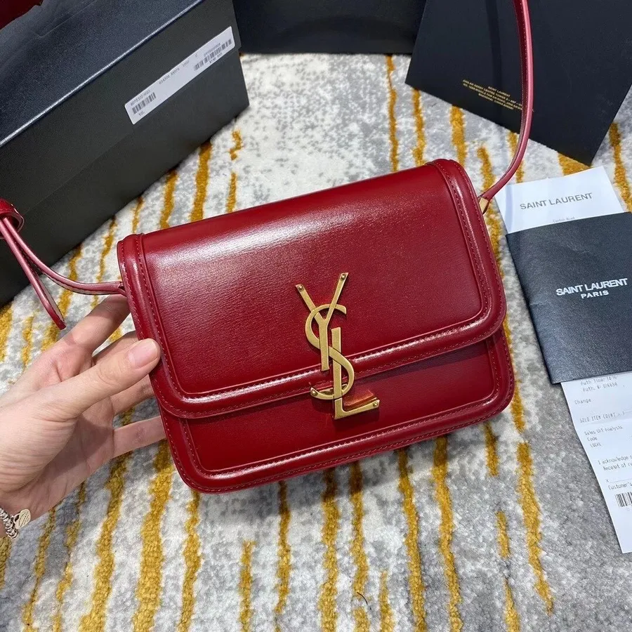 Ysl Saint Laurent Solferino τσάντα ώμου κουτί 20cm δέρμα μοσχαριού, μπορντό